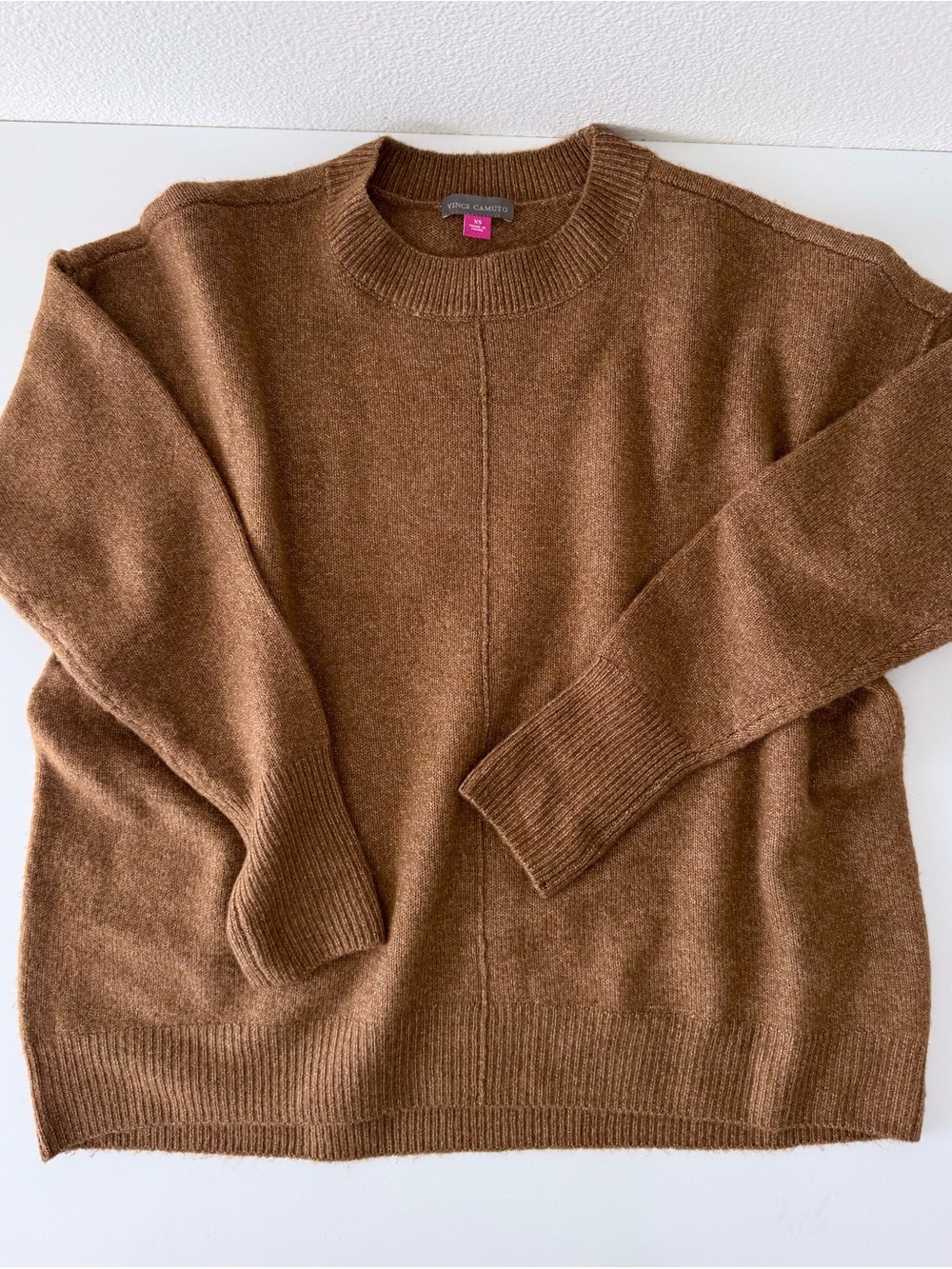 Vince Camuto Brown Marl Knit Center Seam Sweater Drop Shoulder Oversized Size XS - Picture 6 of 11